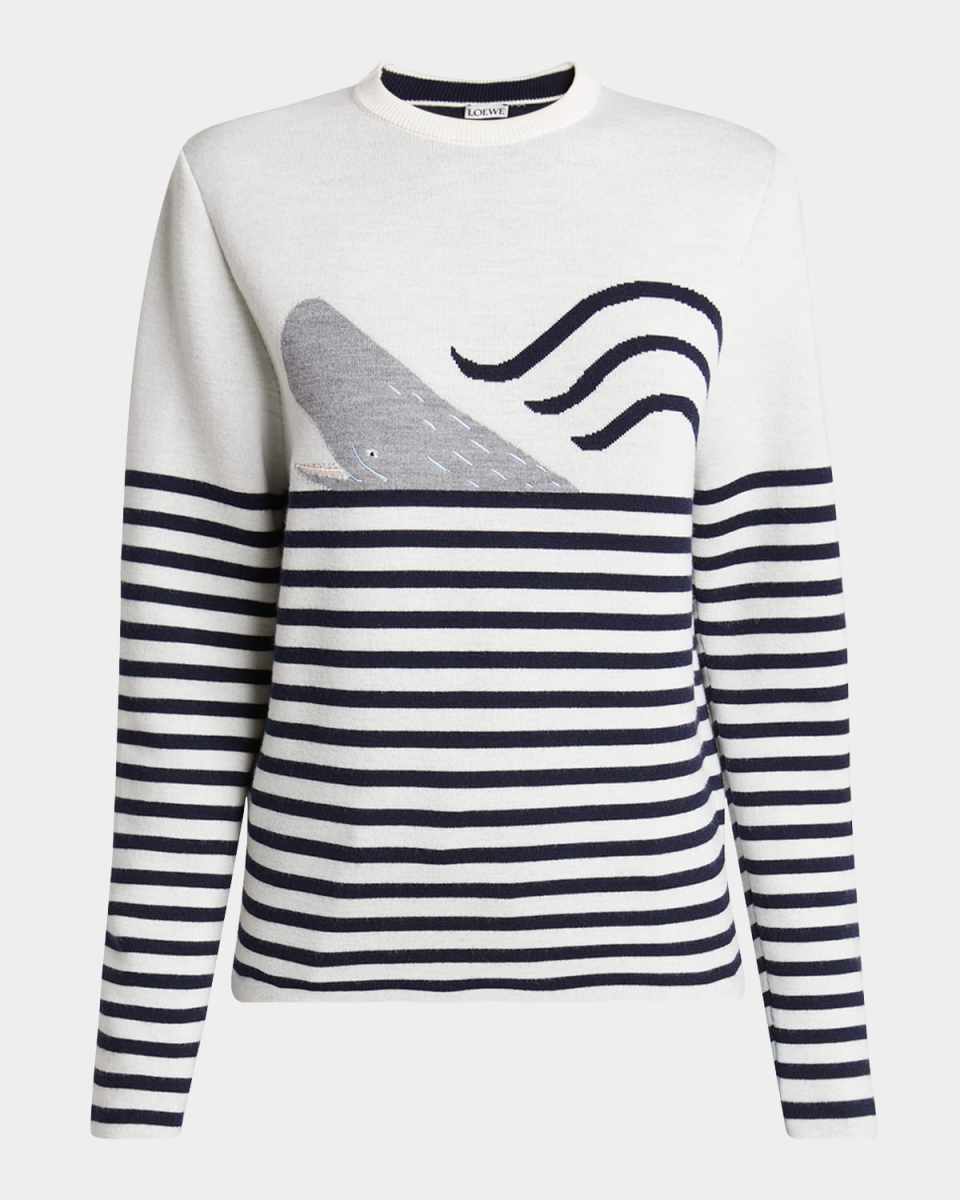 Whale Intarsia Stripe Wool Sweat
